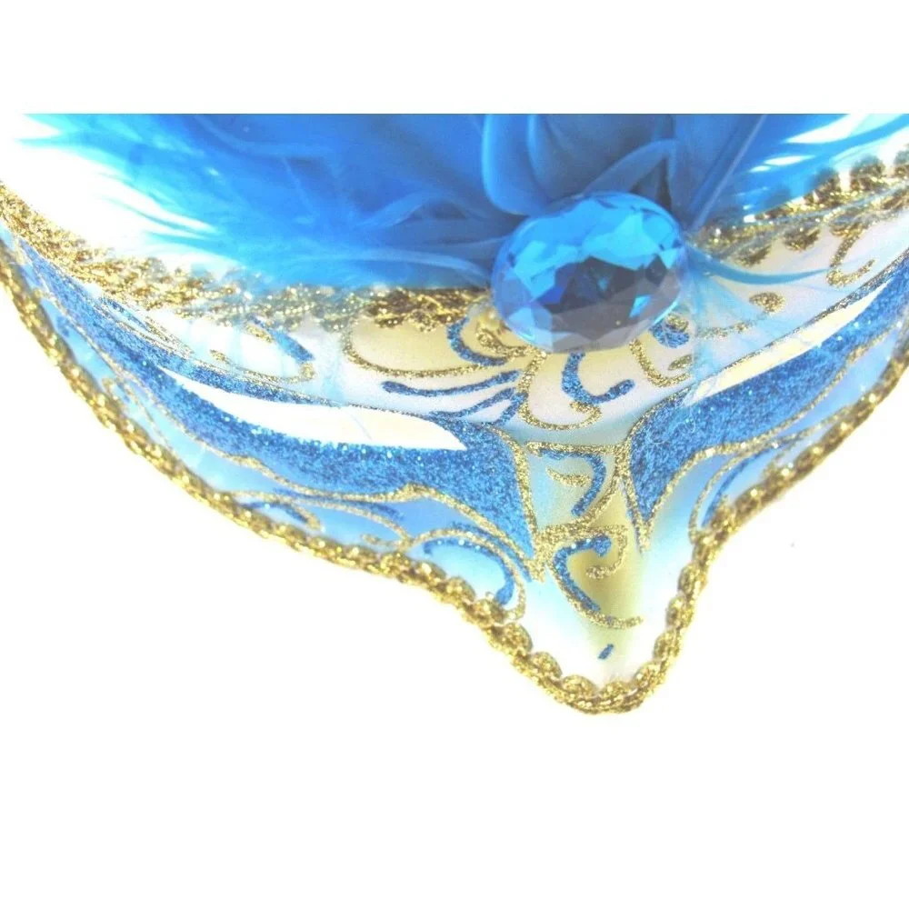 Eye Mask Womens Halloween Mardi Gras Feather Blue Masquerade Mask One Size New